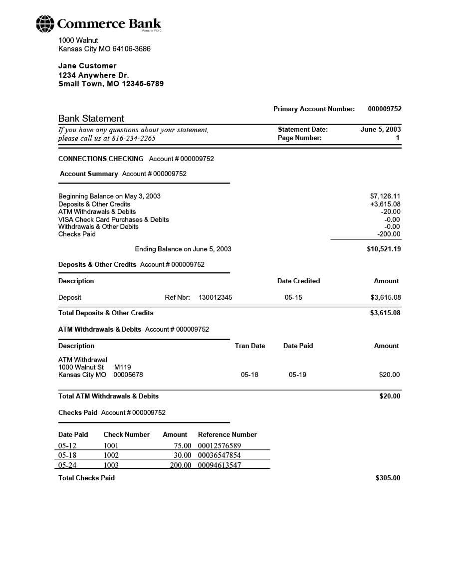 23 Editable Bank Statement Templates [Free] ᐅ Template Lab With Regard To Blank Bank Statement Template Download