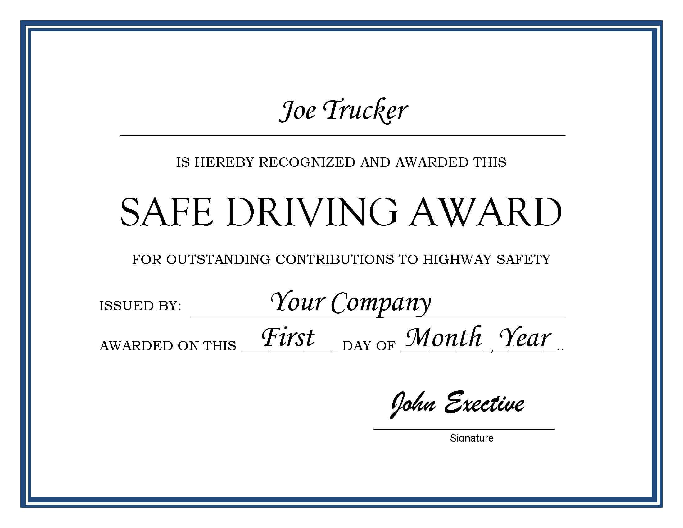 27 Images Of Driver Of The Month Certificate Template Within Safe Driving Certificate Template