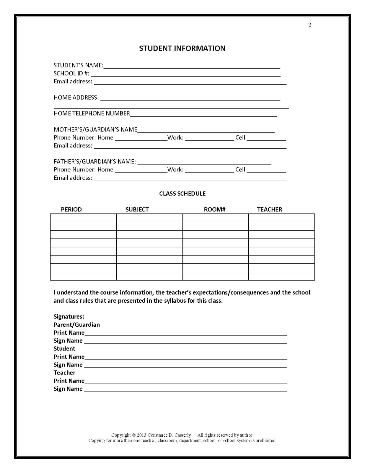 27 Images Of Student Information Form Template | Bfegy With Inside Student Information Card Template