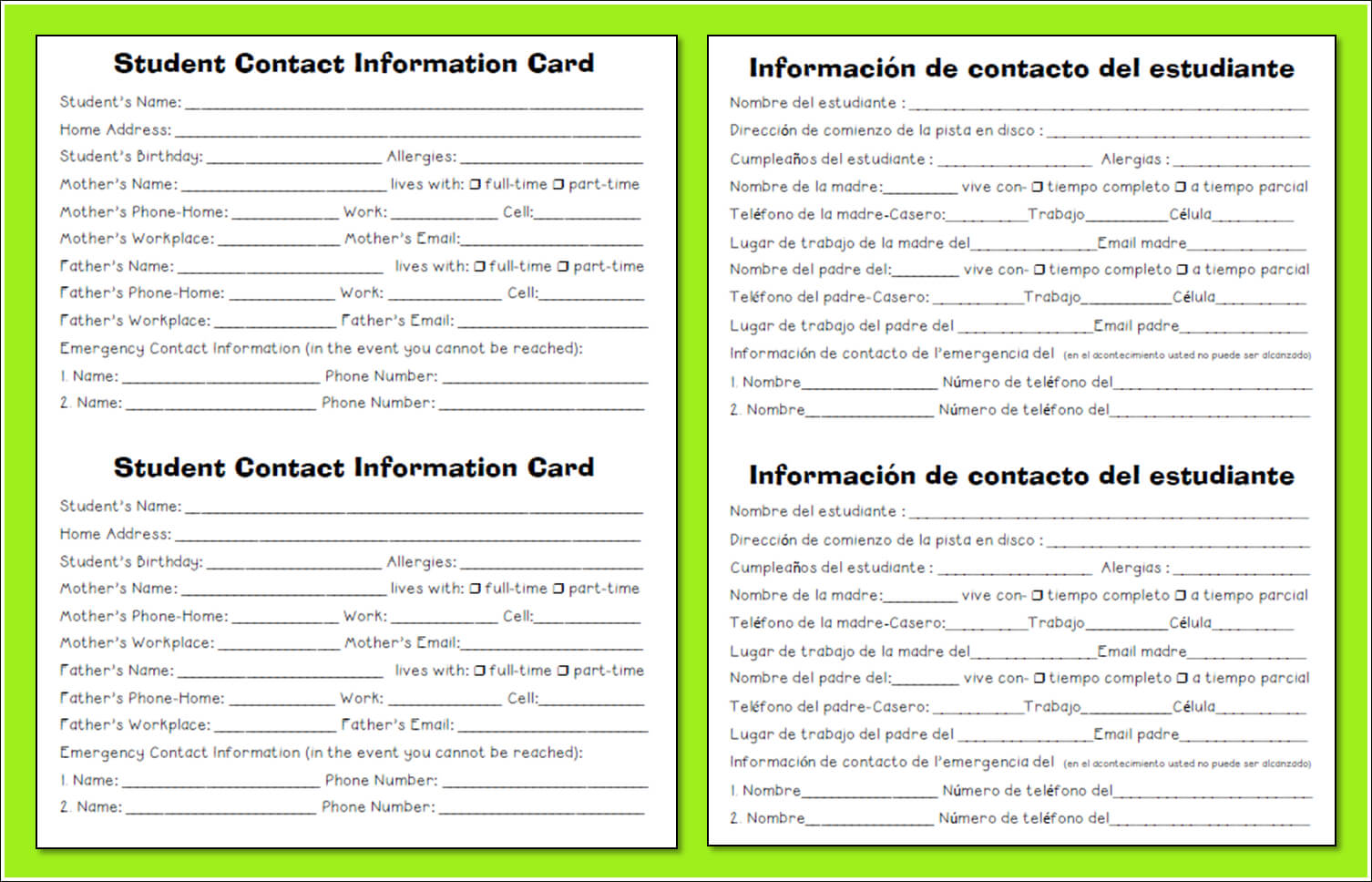 28 Images Of School Contact Card Template | Zeept Throughout Student Information Card Template