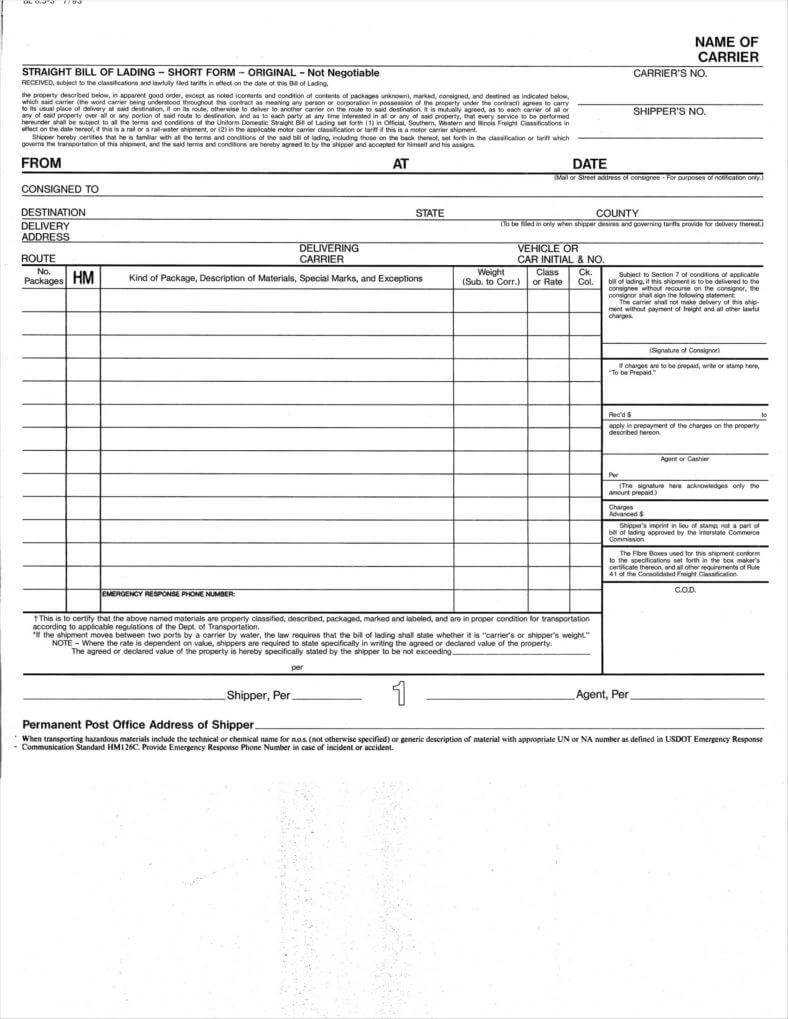 29+ Bill Of Lading Templates – Free Word, Pdf, Excel Format For Blank Bol Template