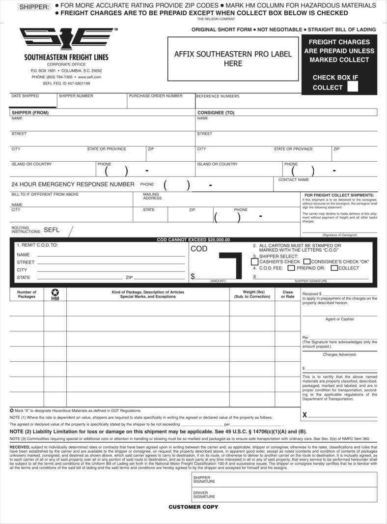 29+ Bill Of Lading Templates – Free Word, Pdf, Excel Format Pertaining To Blank Bol Template