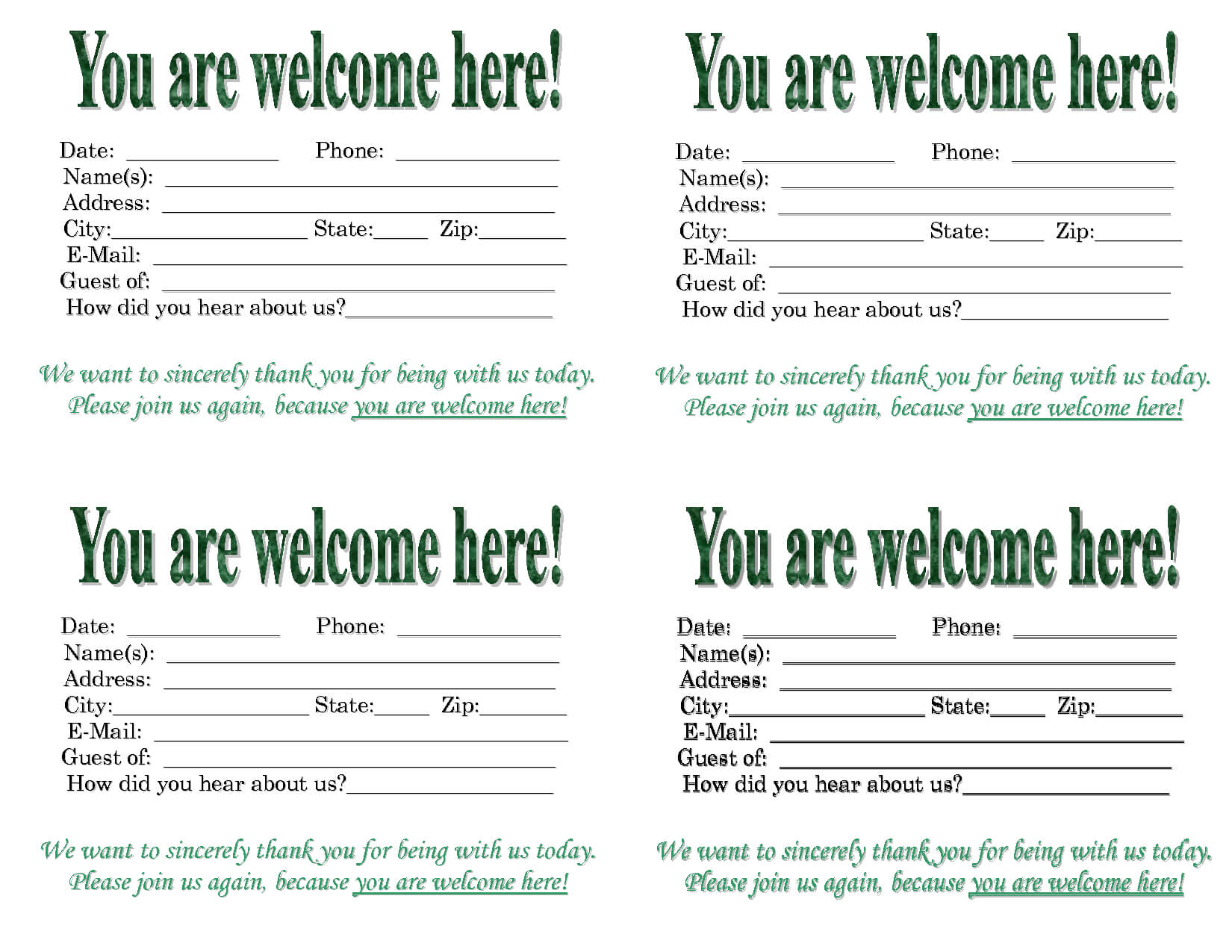 3 Best Images Of Church Visitor Card Template – Church For Church Visitor Card Template Word