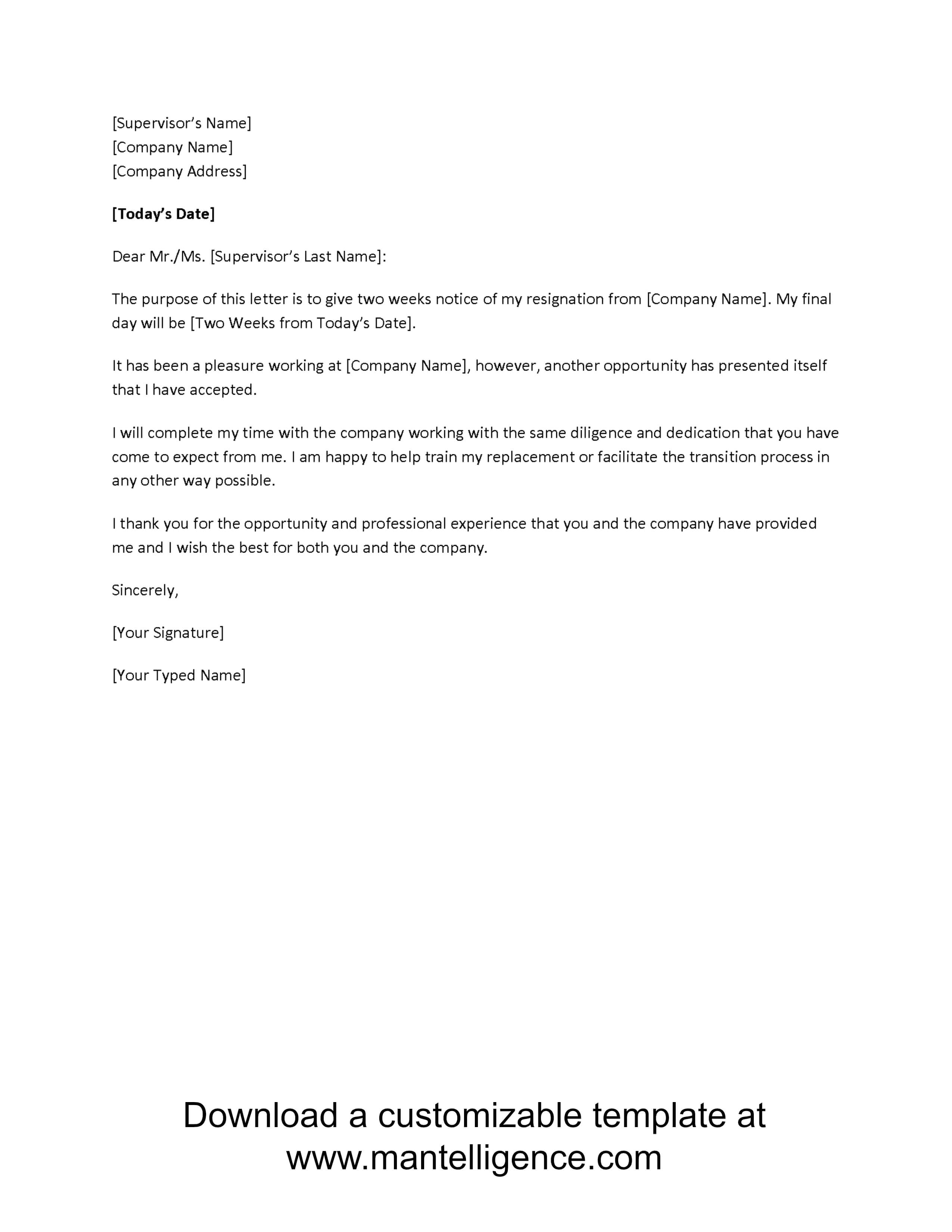 3 Highly Professional Two Weeks Notice Letter Templates For Two Week Notice Template Word
