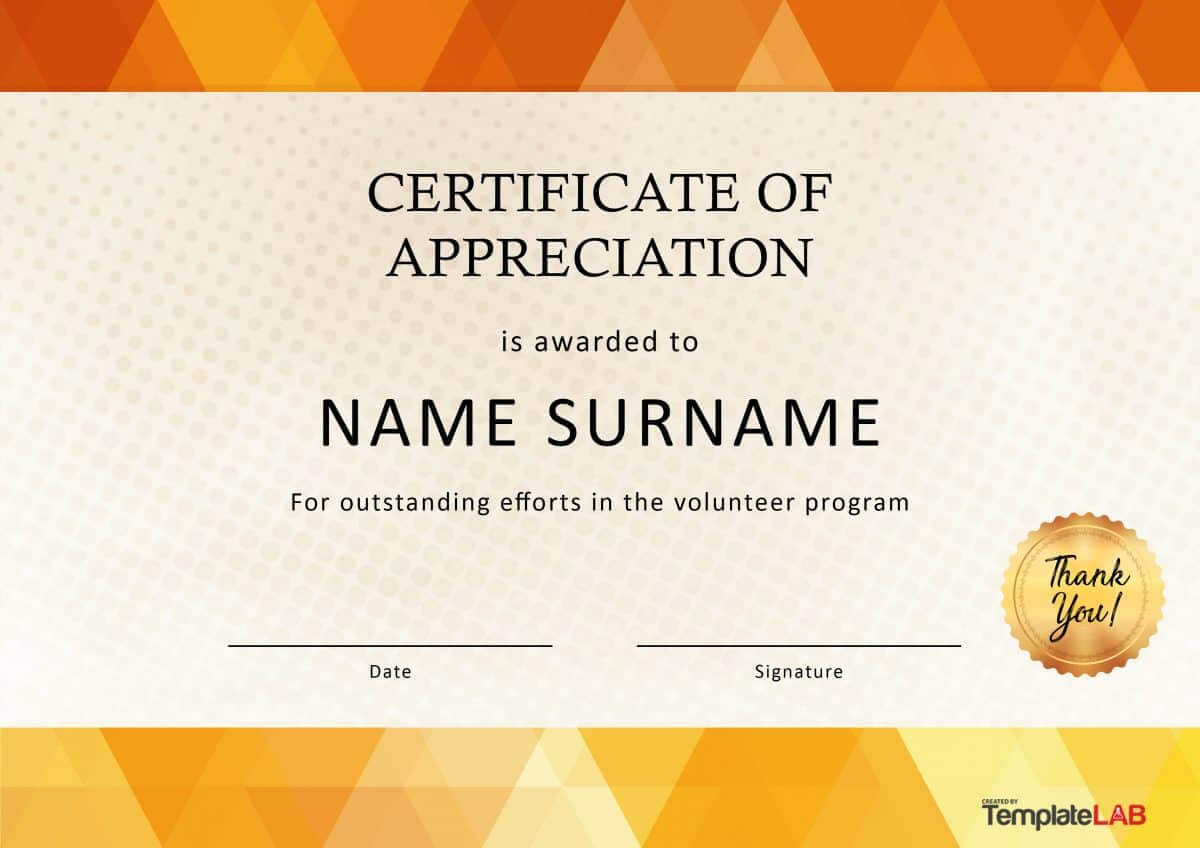 30 Free Certificate Of Appreciation Templates And Letters Inside Volunteer Certificate Templates
