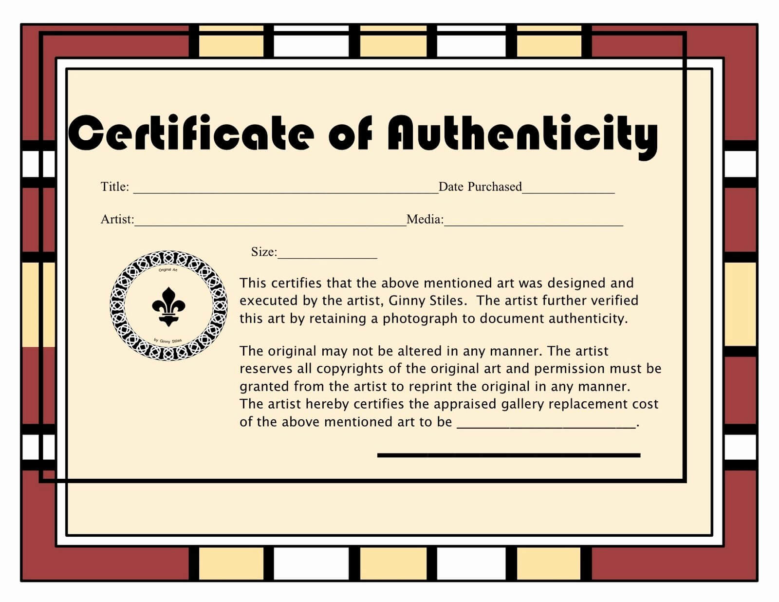 30 Free Certificate Of Authenticity For Artwork Template With Perfect Attendance Certificate Free Template