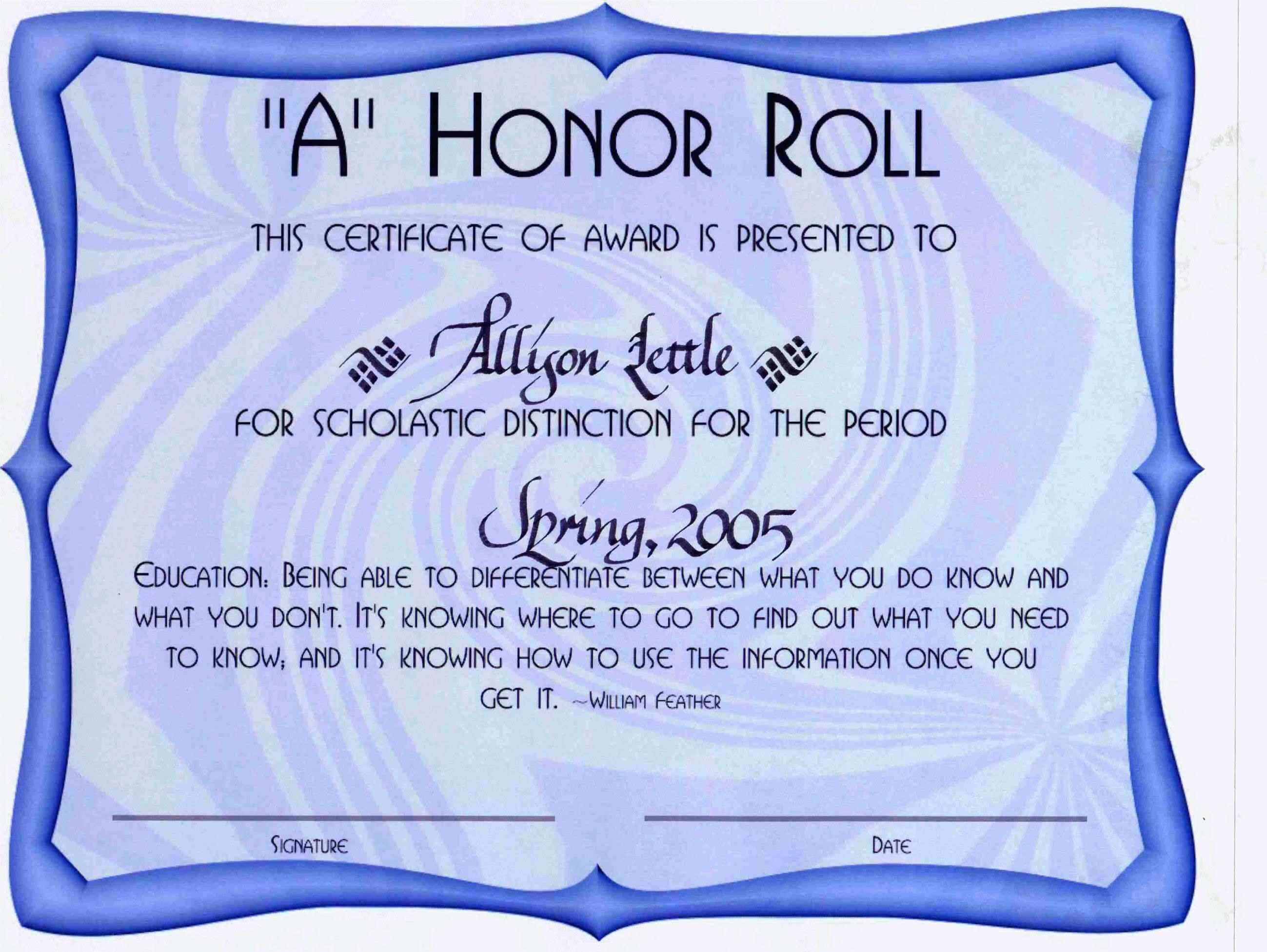 30 Free Honor Roll Certificate | Pryncepality Throughout Honor Roll Certificate Template