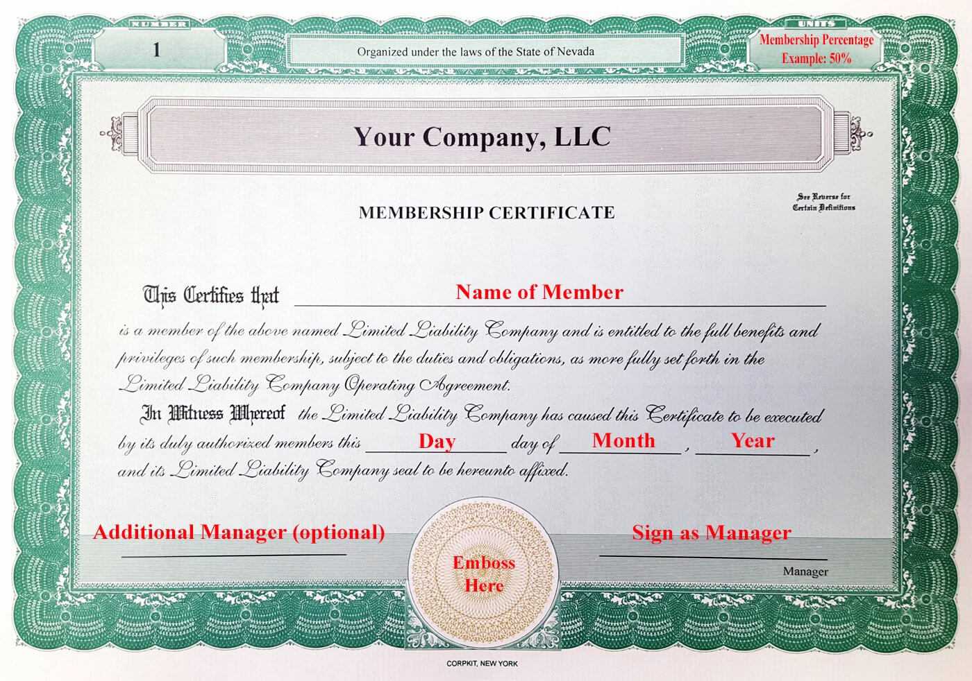 30 Llc Membership Certificate Template | Pryncepality Regarding New Member Certificate Template