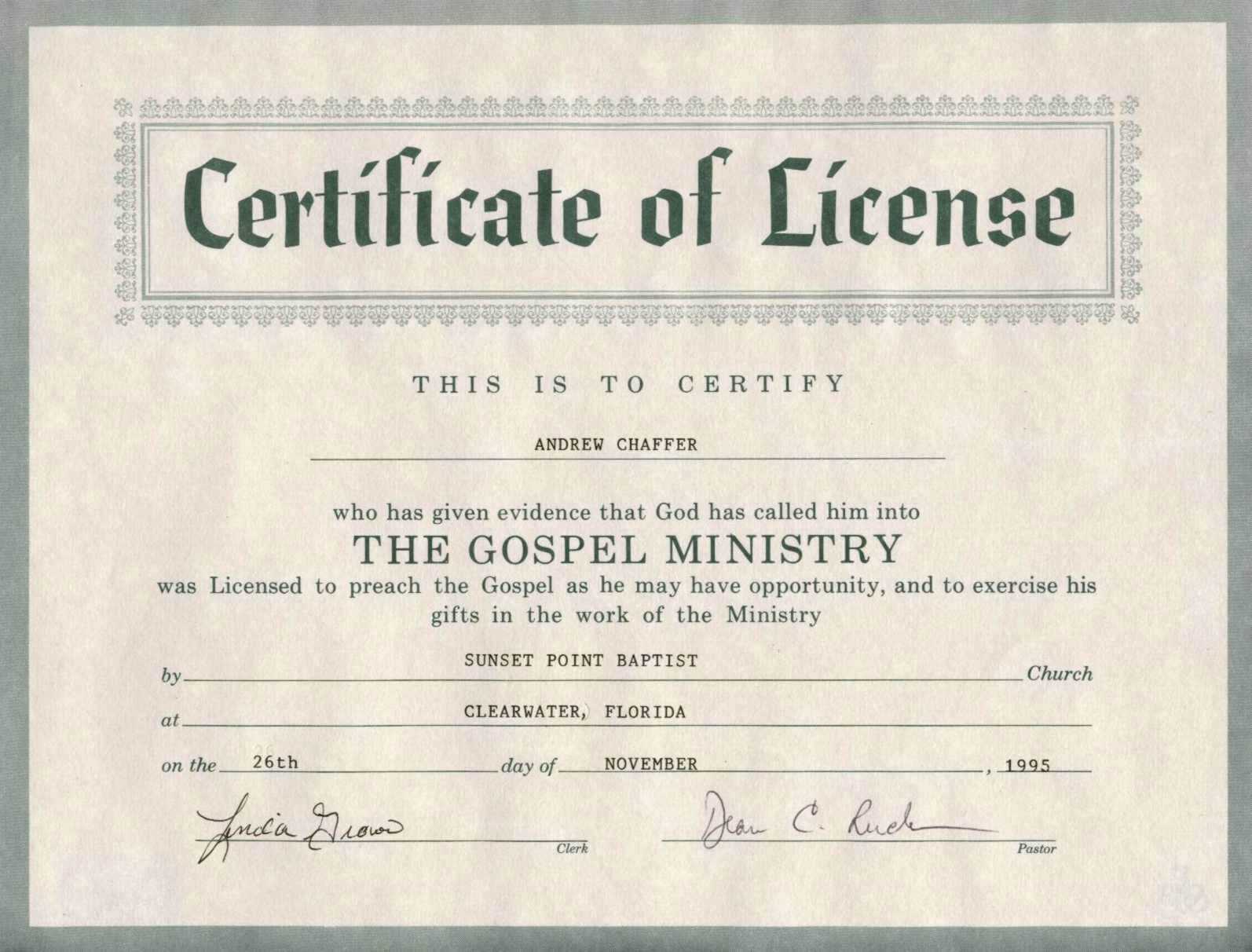 Free Printable Minister License Certificate