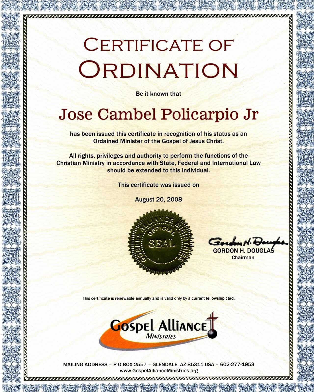 30 Minister Ordination Certificate Template | Pryncepality Inside Ordination Certificate Templates