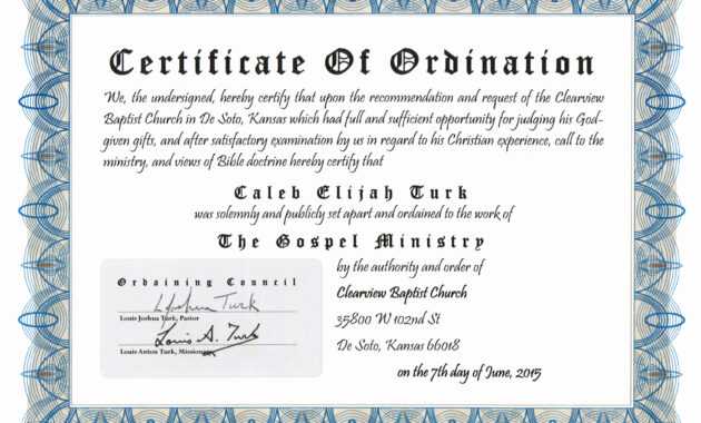Free Ordination Certificate Template