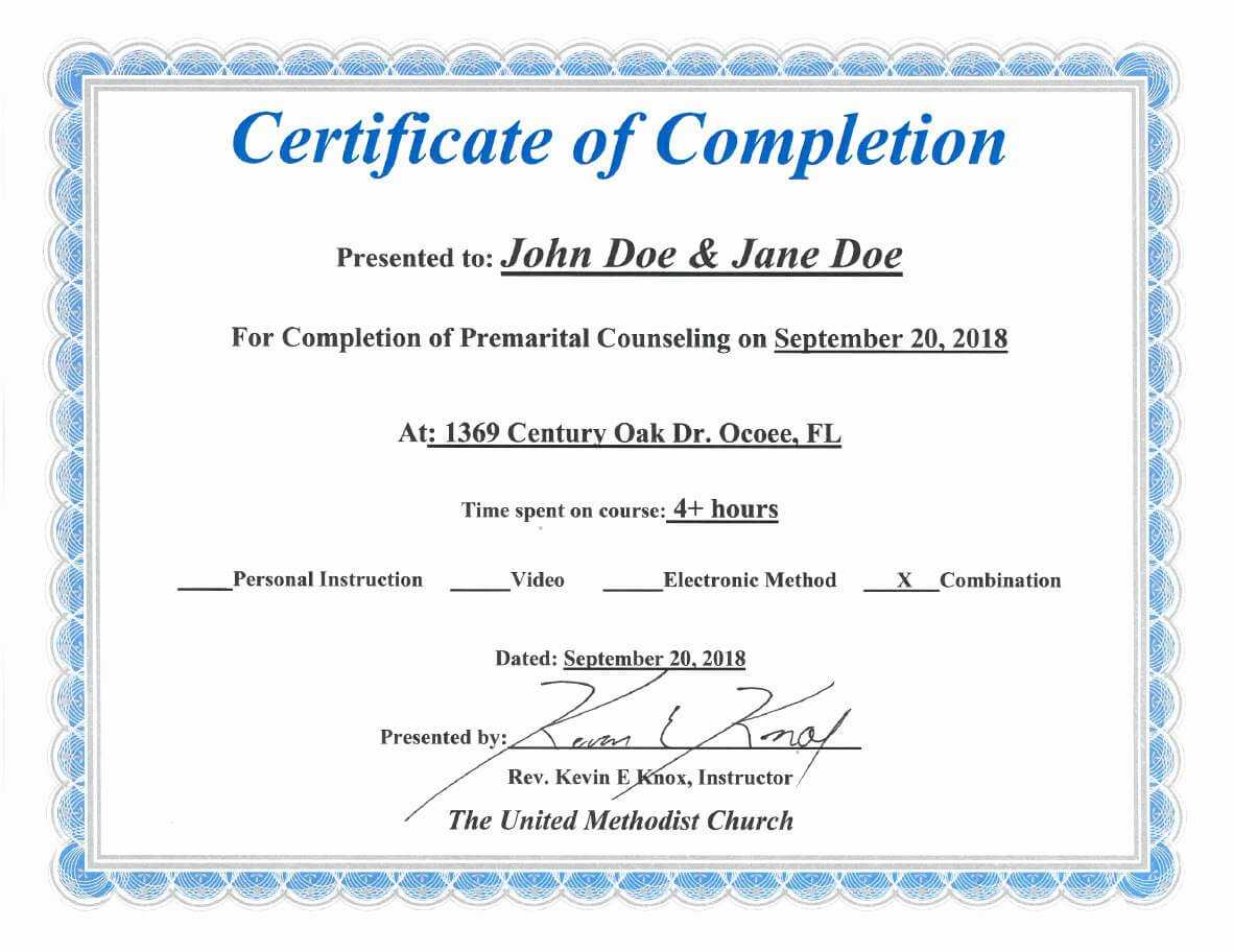 30 Premarital Counseling Certificate Of Completion Template Within Premarital Counseling Certificate Of Completion Template