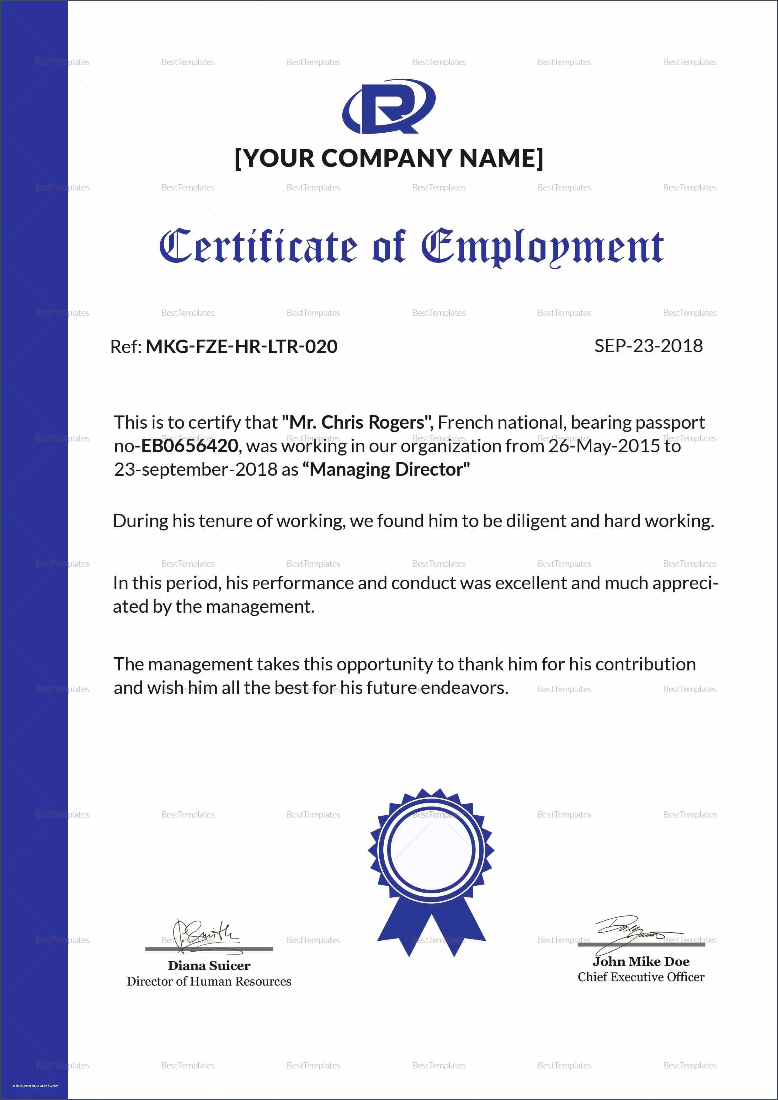 30 Sample Certificate Of Employment | Pryncepality With Regard To Template Of Certificate Of Employment