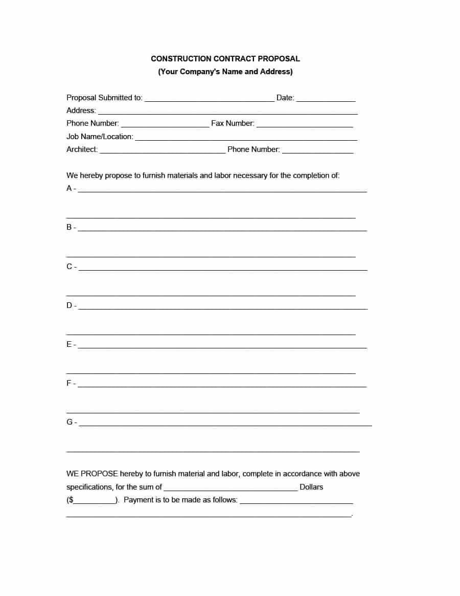 31 Construction Proposal Template & Construction Bid Forms Intended For Free Construction Proposal Template Word