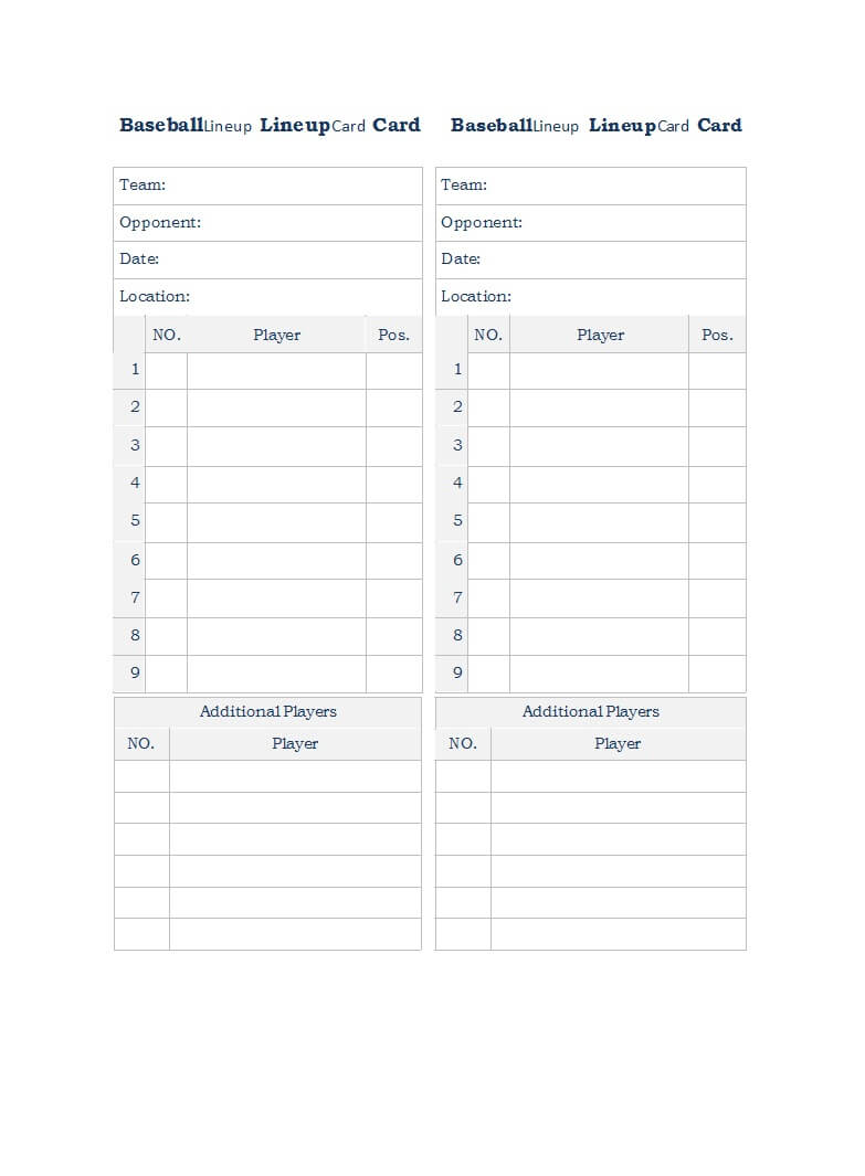 33 Printable Baseball Lineup Templates [Free Download] ᐅ Throughout Free Baseball Lineup Card Template