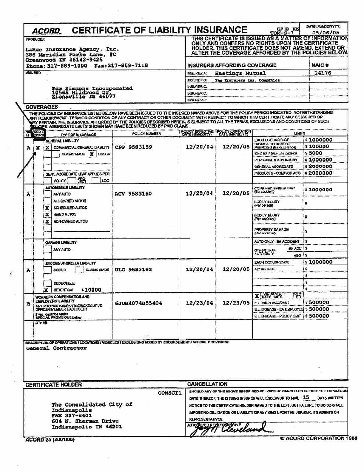 33 Simple Acord Certificate Of Liability – Mallerstang Throughout Acord Insurance Certificate Template