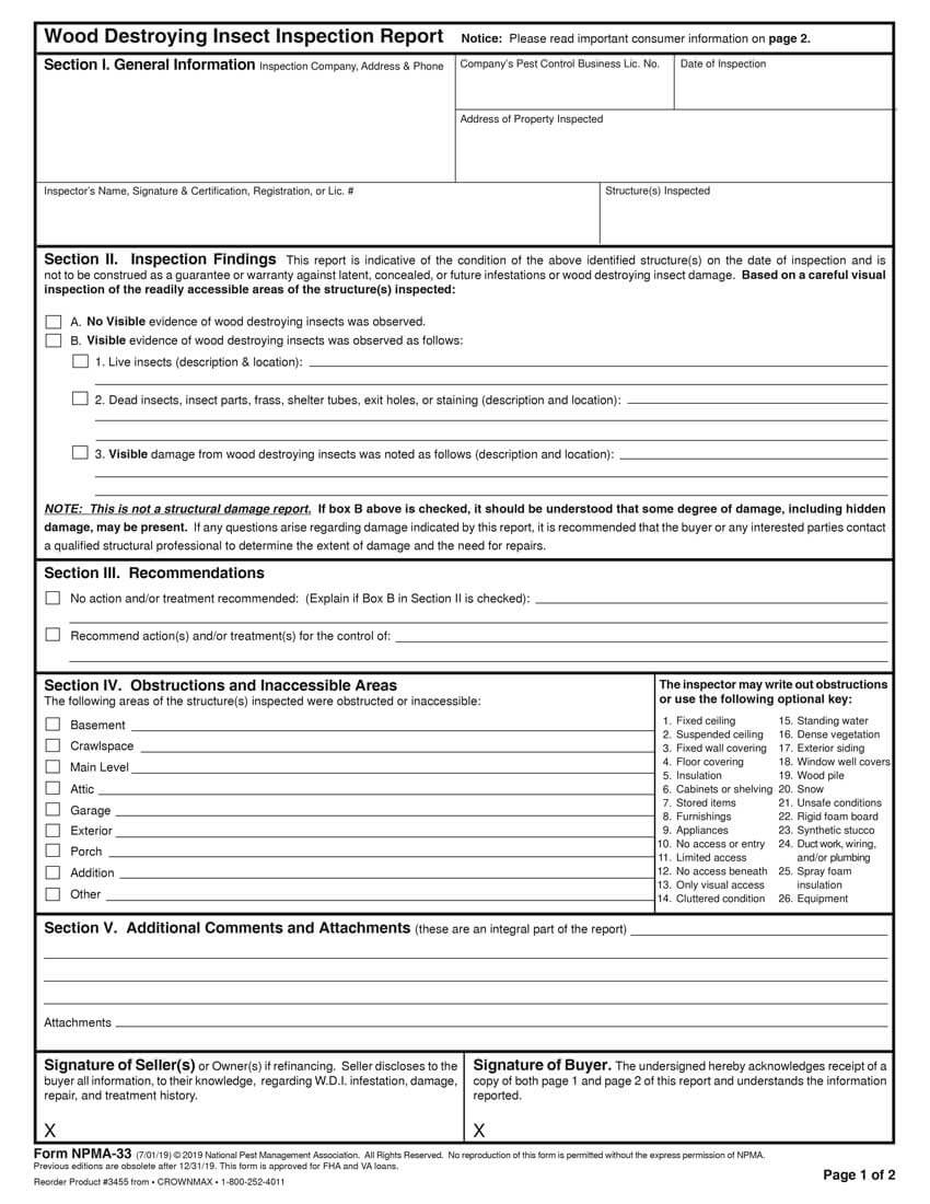 3455 – Npma 33 Wdi Reports – 4 Pt Throughout Pest Control Inspection Report Template