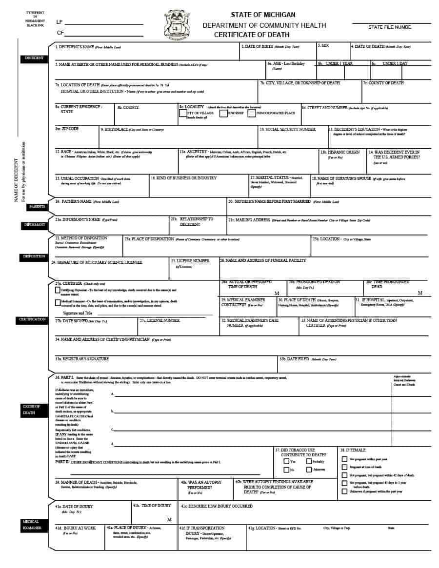 37 Blank Death Certificate Templates [100% Free] ᐅ Template Lab Intended For Fake Death Certificate Template