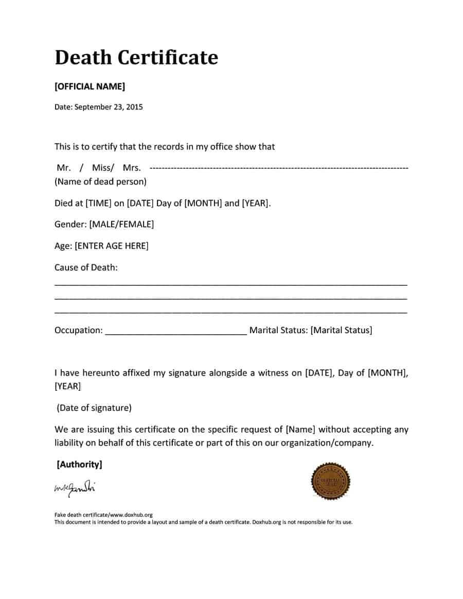 37 Blank Death Certificate Templates [100% Free] ᐅ Template Lab Pertaining To Mock Certificate Template