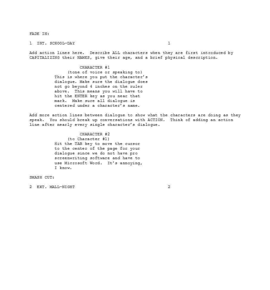 37 Creative Screenplay Templates [& Screenplay Format Guide Regarding Shooting Script Template Word