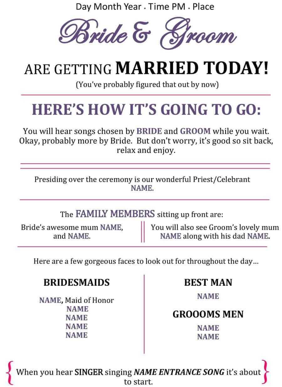 37 Printable Wedding Program Examples & Templates ᐅ Inside Free Printable Wedding Program Templates Word