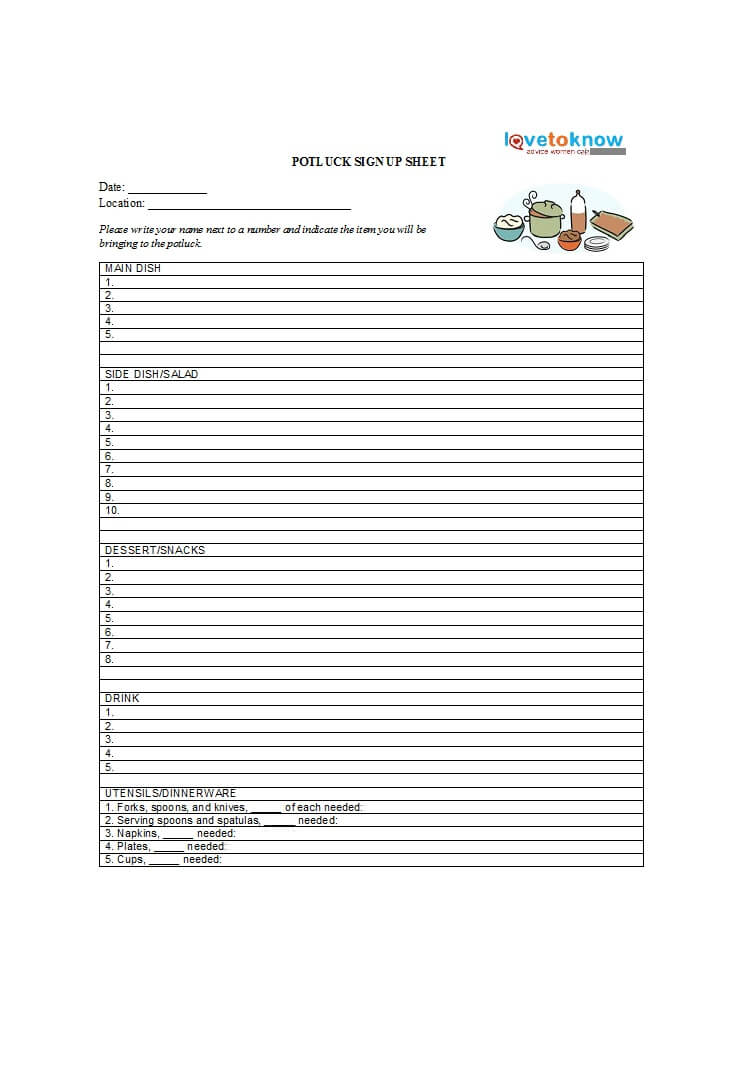 38 Best Potluck Sign Up Sheets (For Any Occasion) ᐅ In Free Sign Up Sheet Template Word