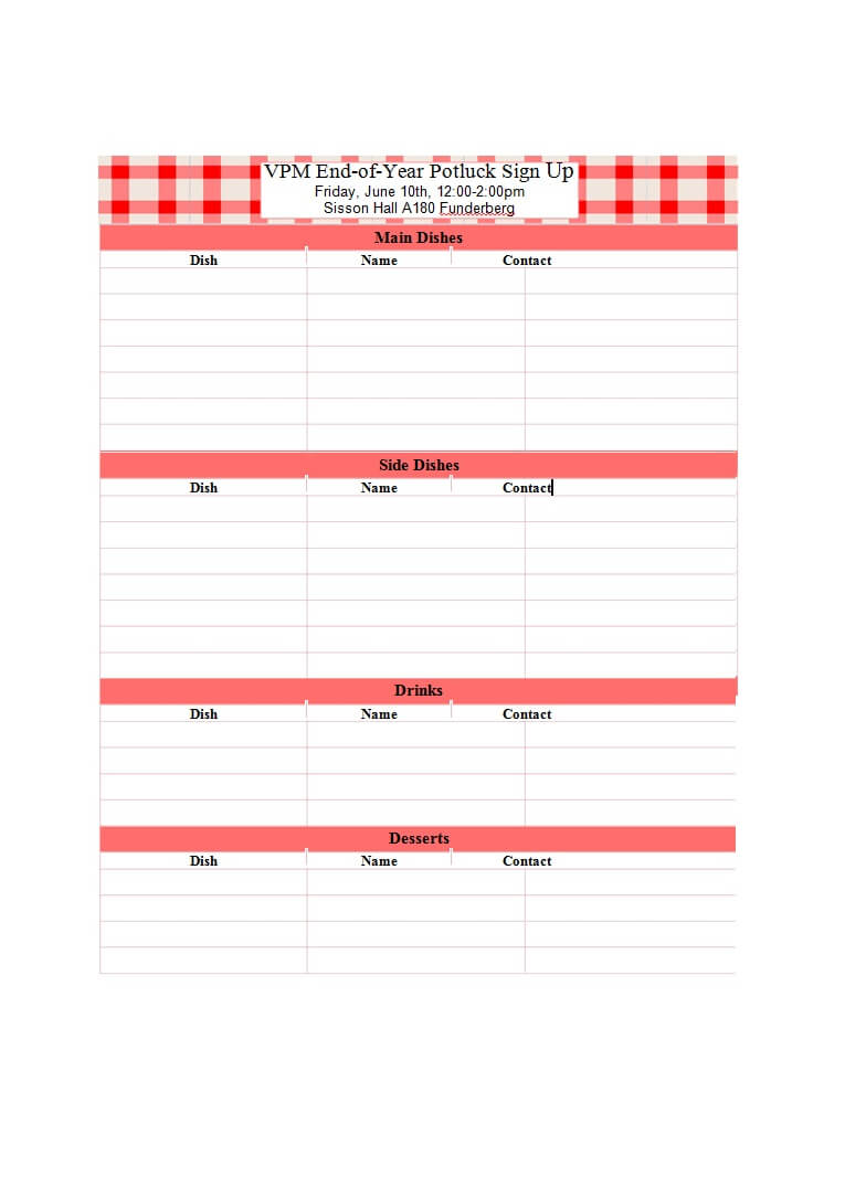 38 Best Potluck Sign Up Sheets (For Any Occasion) ᐅ Regarding Potluck Signup Sheet Template Word