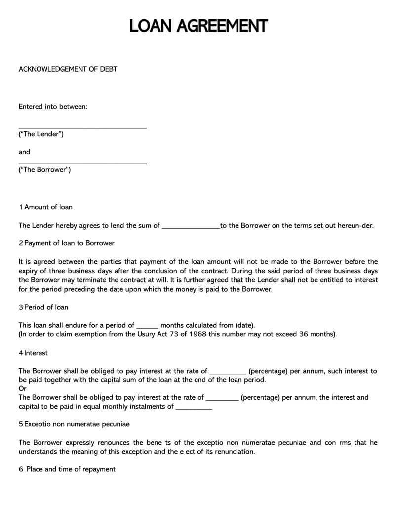38 Free Loan Agreement Templates & Forms (Word, Pdf) Throughout Blank Loan Agreement Template