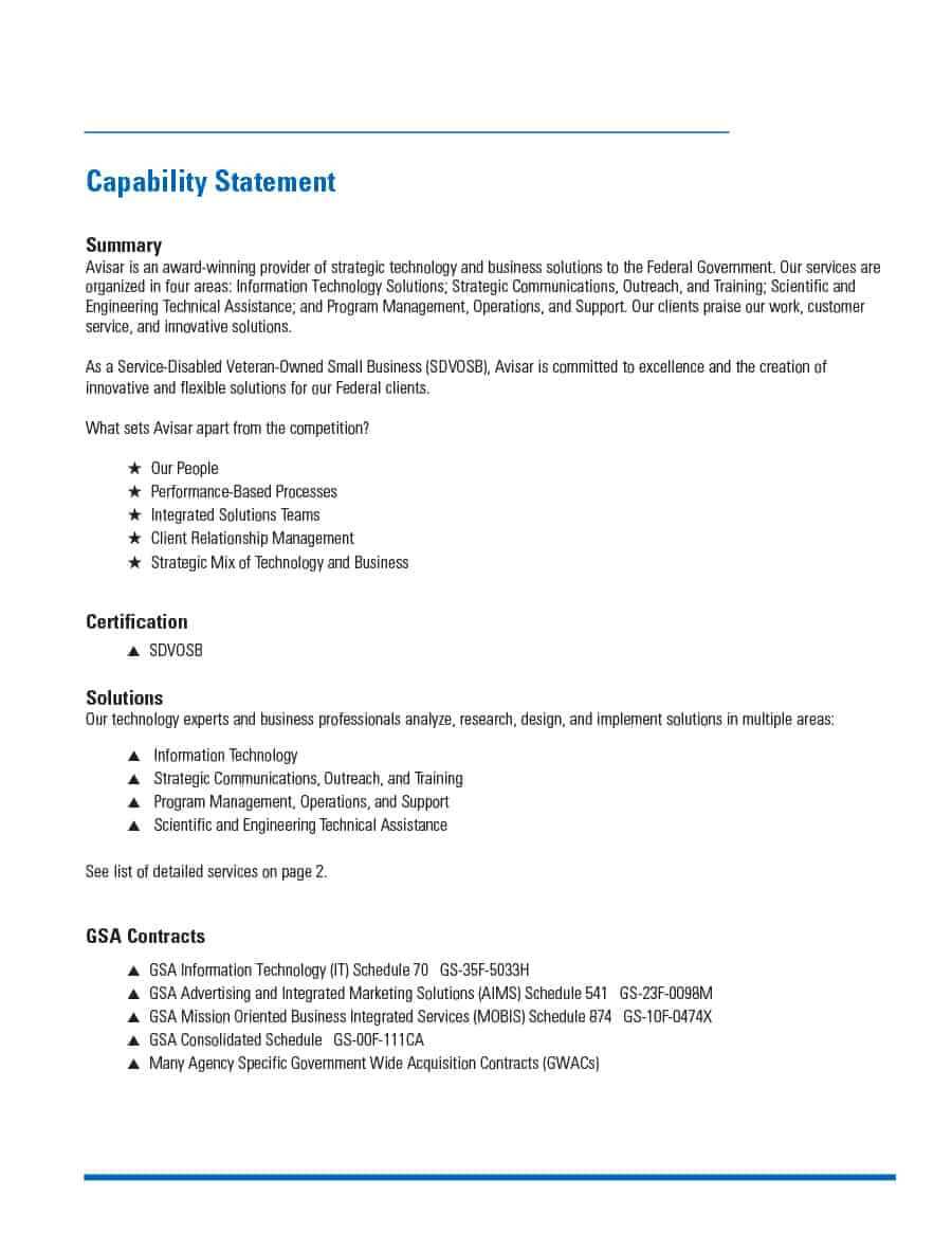 39 Effective Capability Statement Templates (+ Examples) ᐅ In Capability Statement Template Word