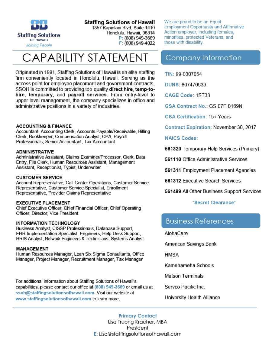 39 Effective Capability Statement Templates (+ Examples) ᐅ Inside Capability Statement Template Word