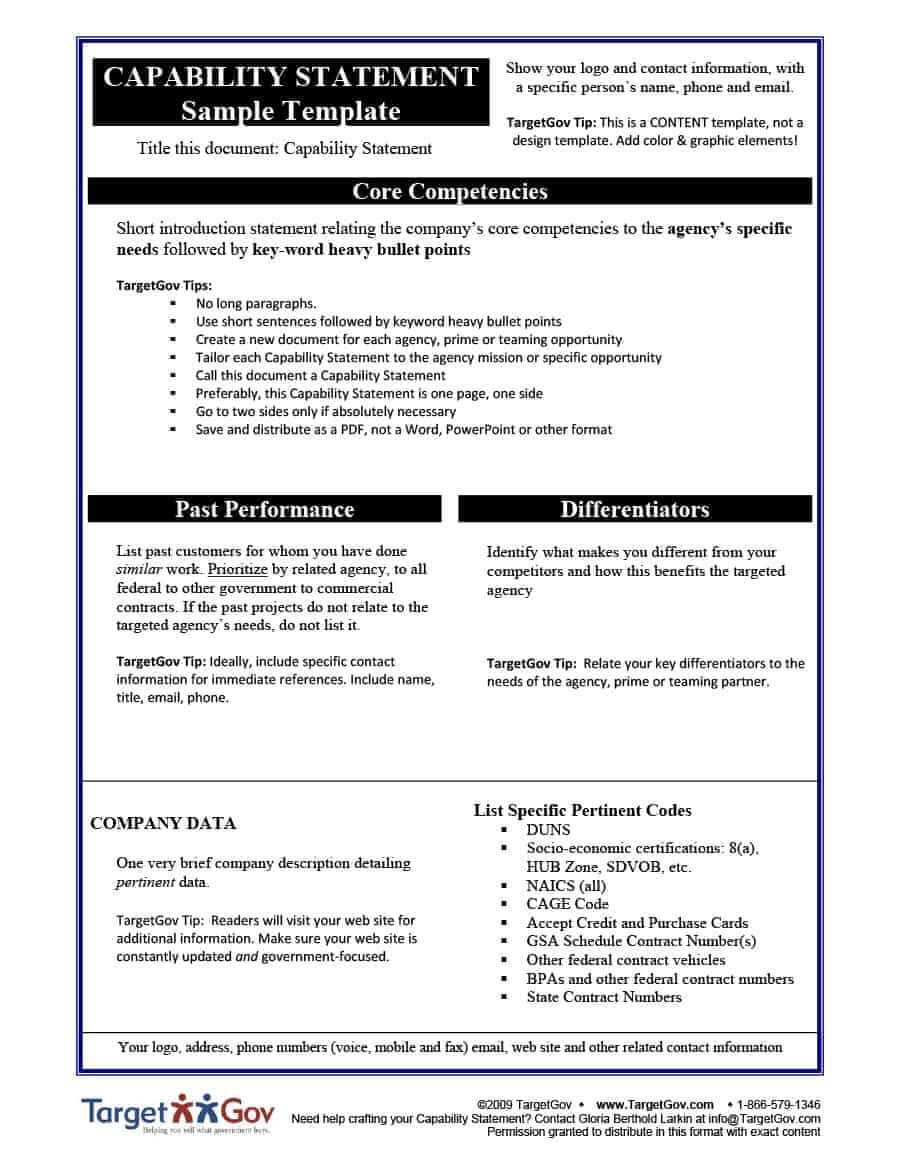 39 Effective Capability Statement Templates Examples Throughout 