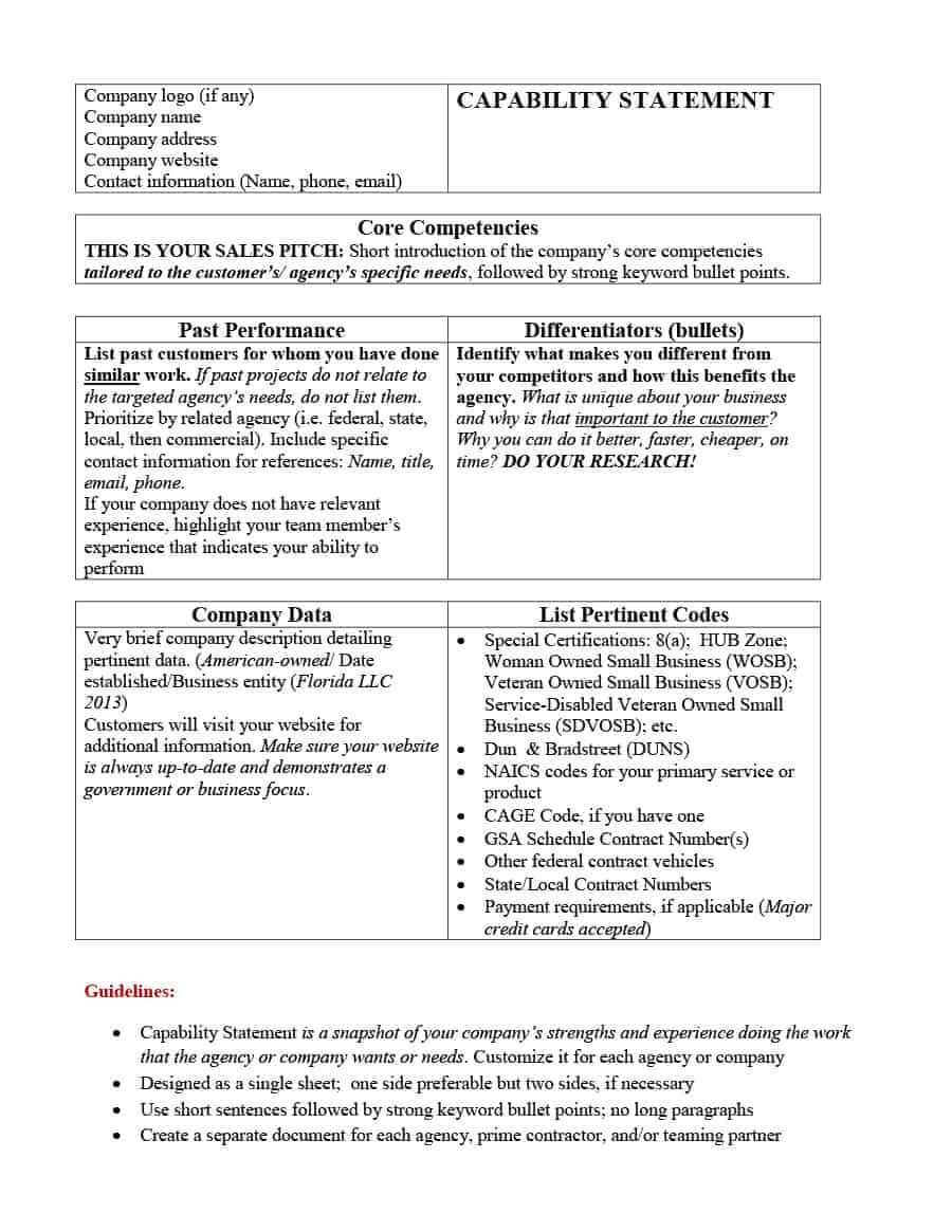 39 Effective Capability Statement Templates (+ Examples) ᐅ Within Capability Statement Template Word