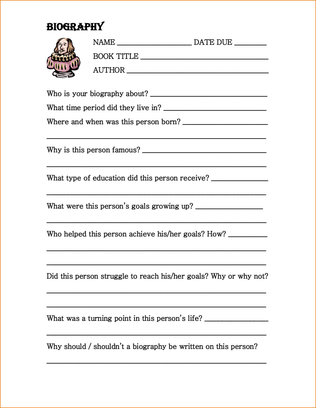 4+ Biography Report Template | Teknoswitch With Biography Book Report Template