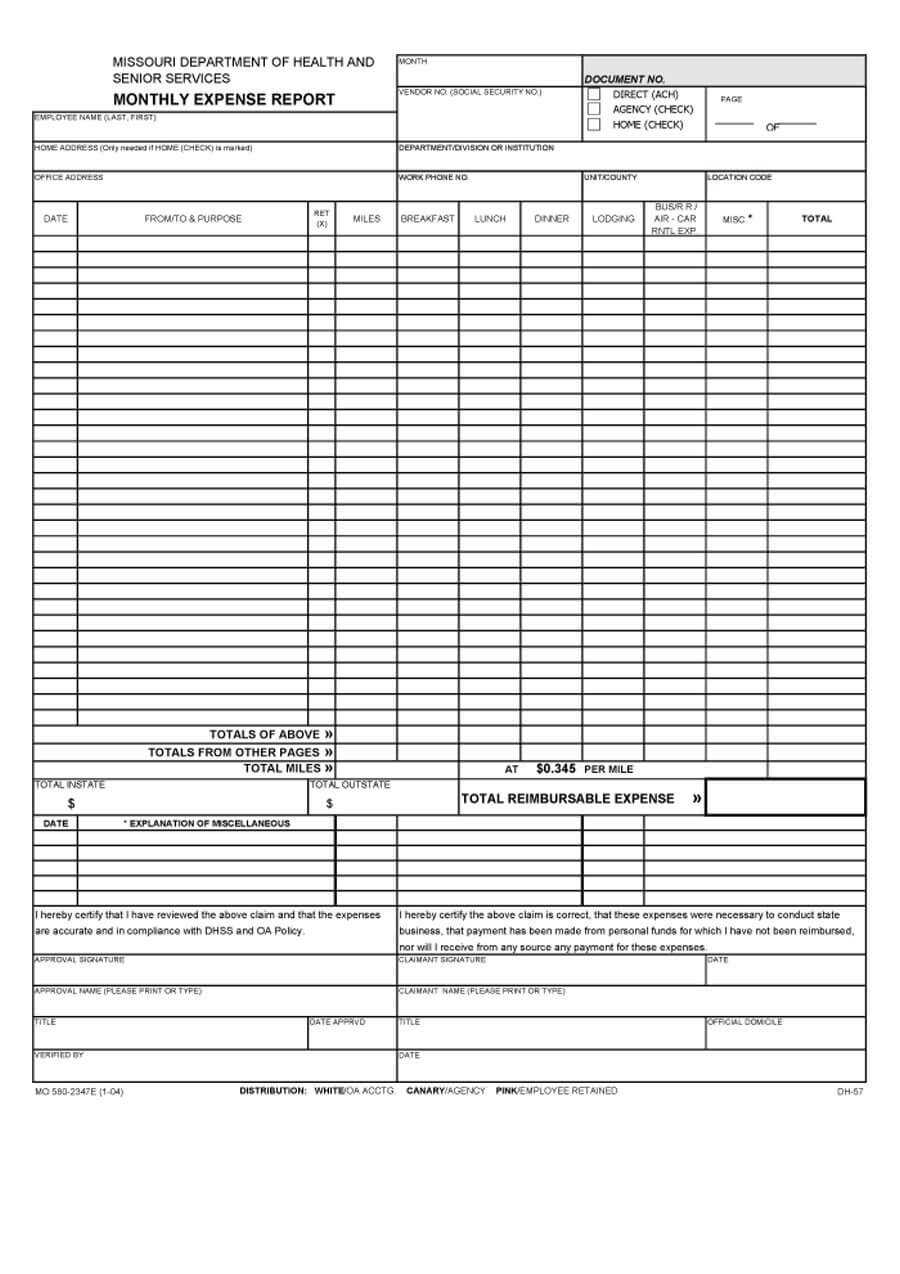 Per Diem Expense Report Template