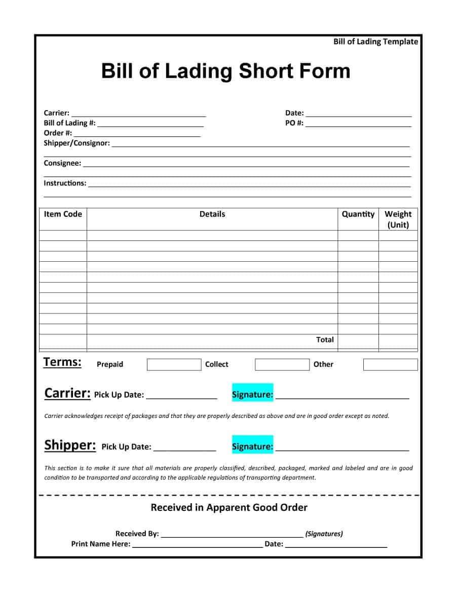 40 Free Bill Of Lading Forms & Templates ᐅ Template Lab Pertaining To Blank Bol Template