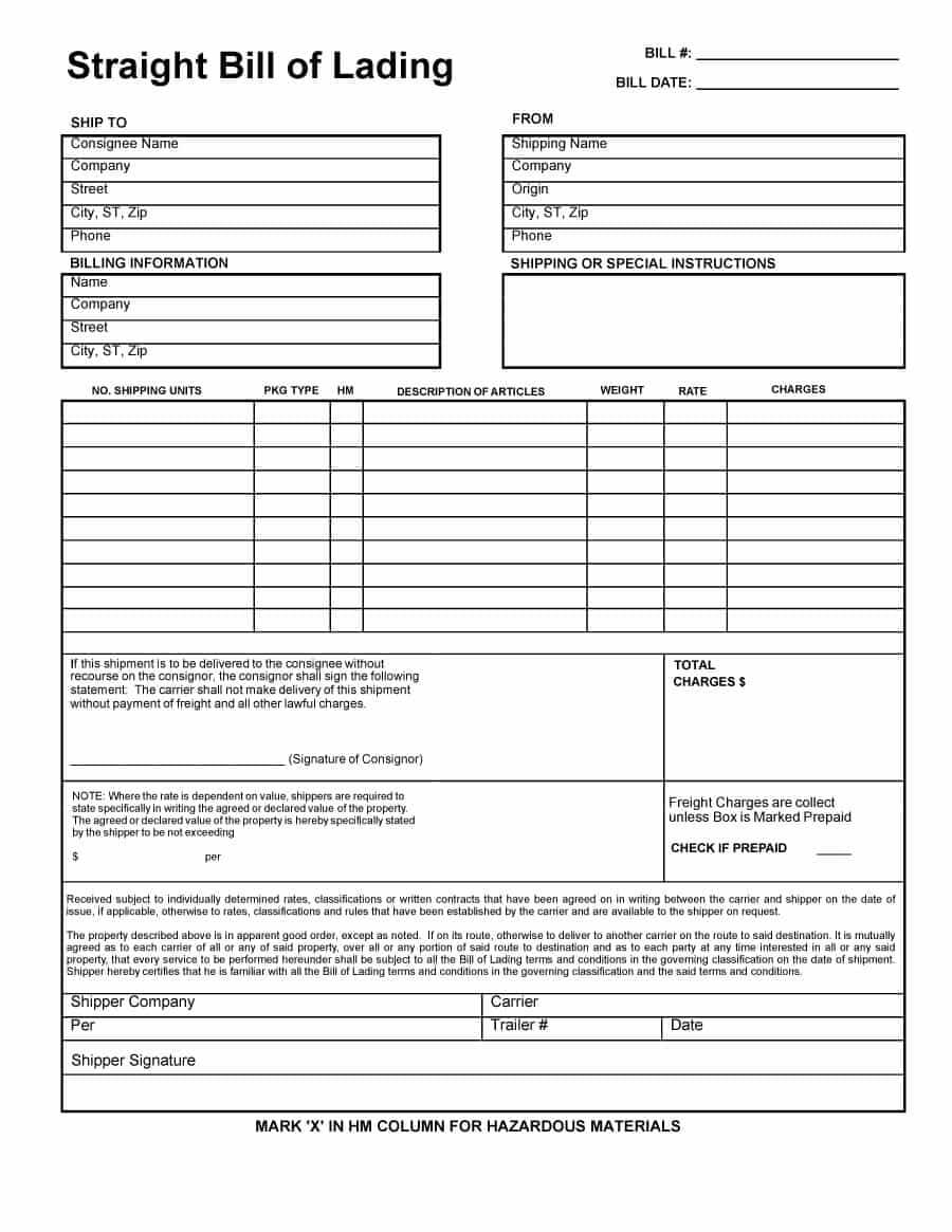 40 Free Bill Of Lading Forms & Templates ᐅ Template Lab Regarding Blank Bol Template