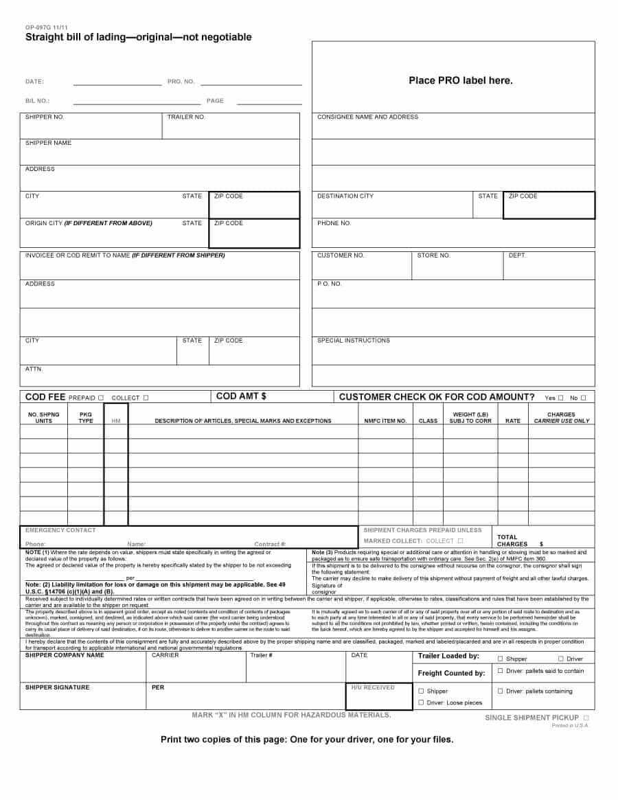 40 Free Bill Of Lading Forms & Templates ᐅ Template Lab With Regard To Blank Bol Template