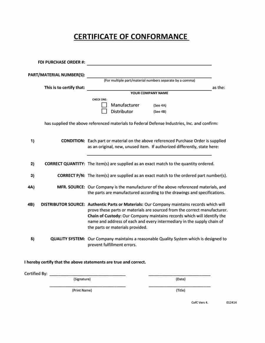 40 Free Certificate Of Conformance Templates & Forms ᐅ Regarding Certificate Of Conformance Template