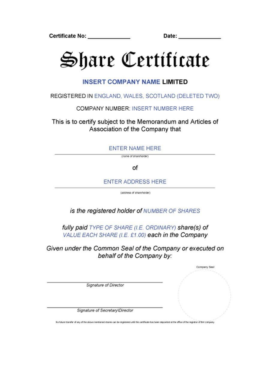 40+ Free Stock Certificate Templates (Word, Pdf) ᐅ Template Lab Pertaining To Template For Share Certificate