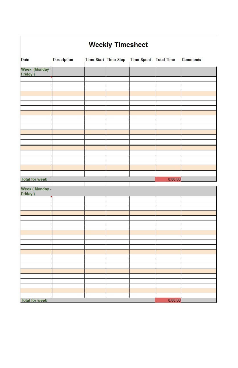 40 Free Timesheet Templates [In Excel] ᐅ Template Lab Intended For Weekly Time Card Template Free