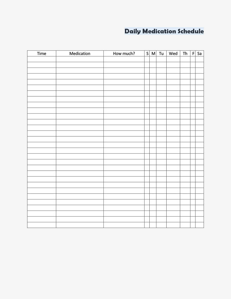 40 Great Medication Schedule Templates (+Medication Calendars) For Blank Medication List Templates