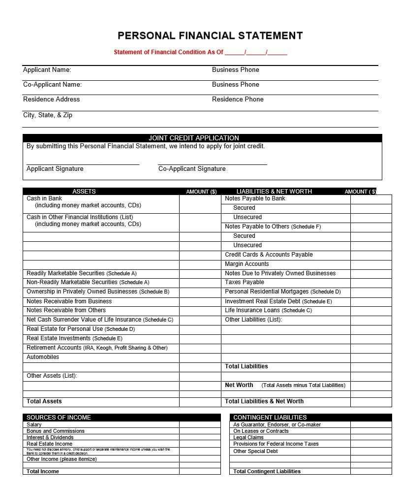 40+ Personal Financial Statement Templates & Forms ᐅ In Blank Personal Financial Statement Template