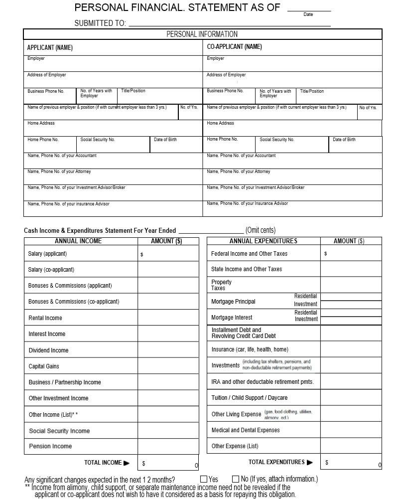 40+ Personal Financial Statement Templates & Forms ᐅ Pertaining To Blank Personal Financial Statement Template