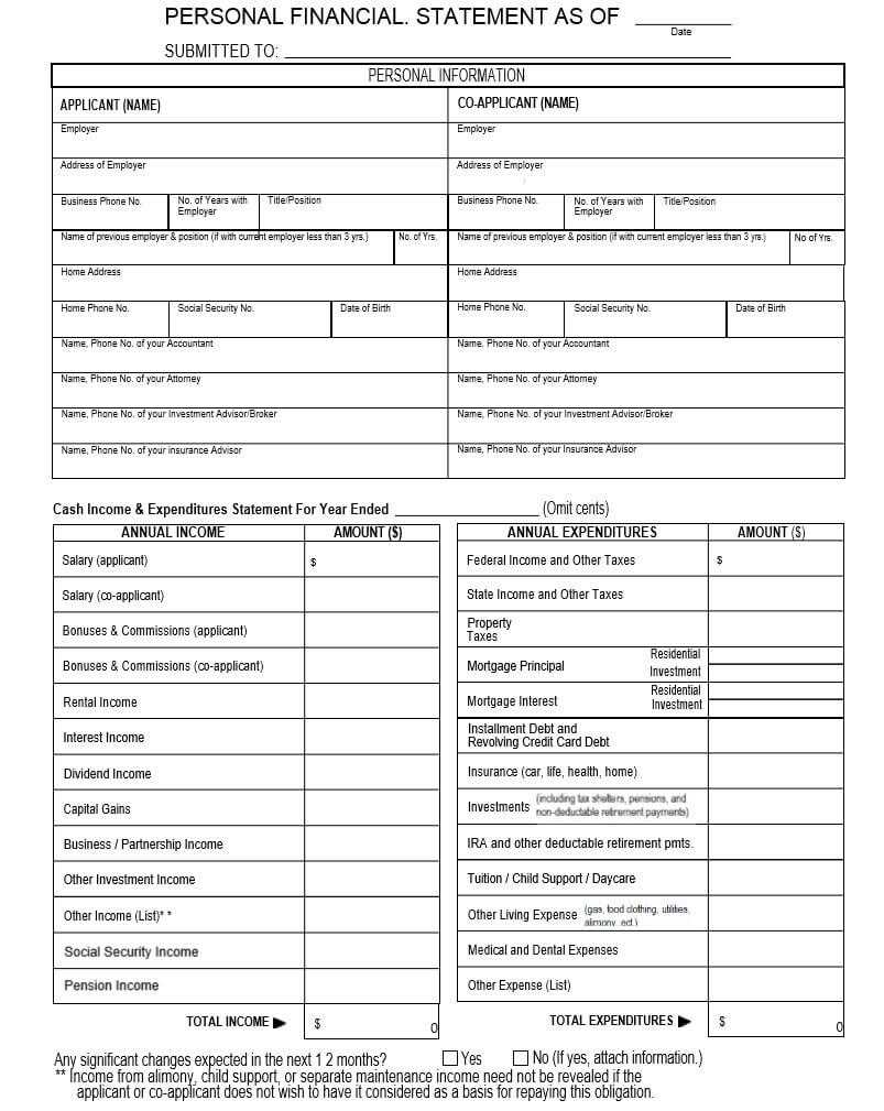 40+ Personal Financial Statement Templates & Forms ᐅ Pertaining To Blank Personal Financial Statement Template