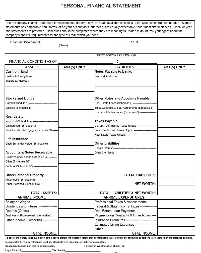 40+ Personal Financial Statement Templates & Forms ᐅ Within Blank Personal Financial Statement Template