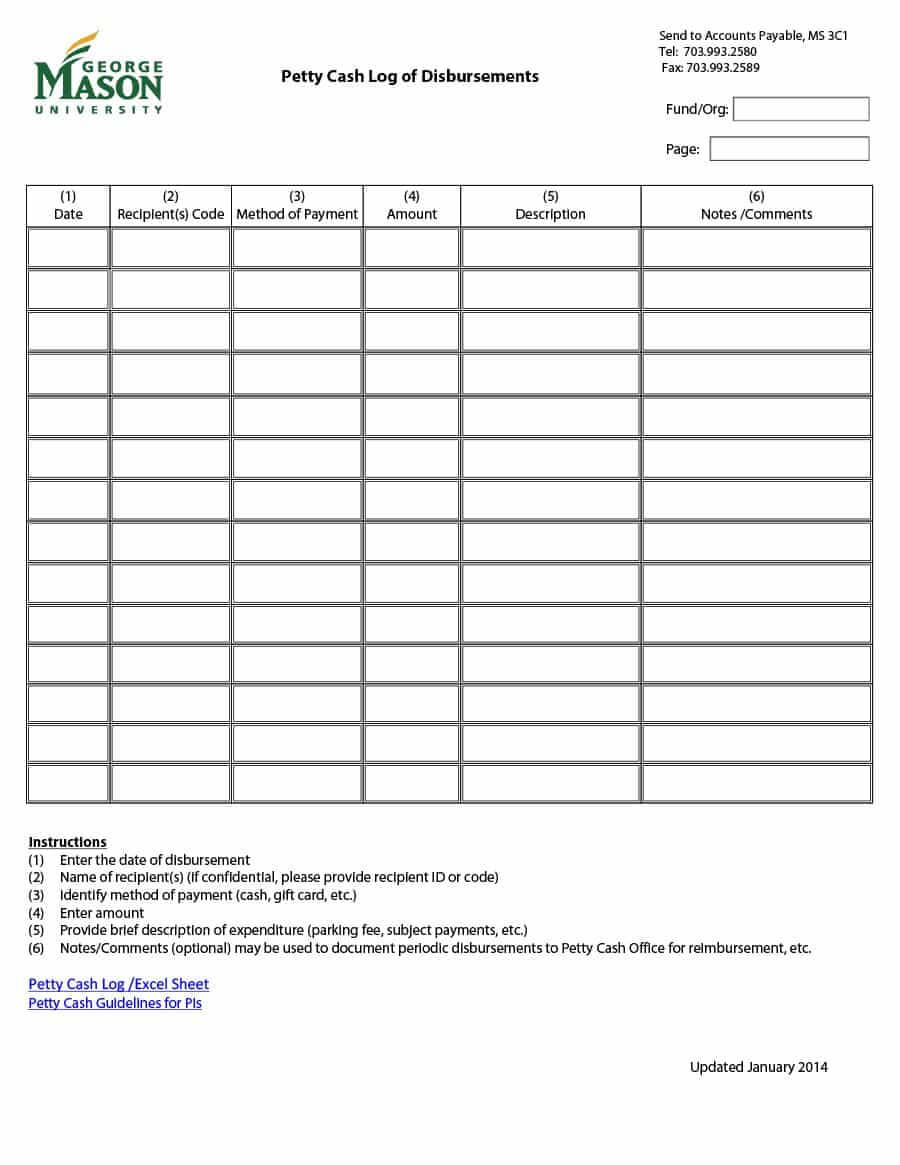 40 Petty Cash Log Templates & Forms [Excel, Pdf, Word] ᐅ Pertaining To Gift Certificate Log Template