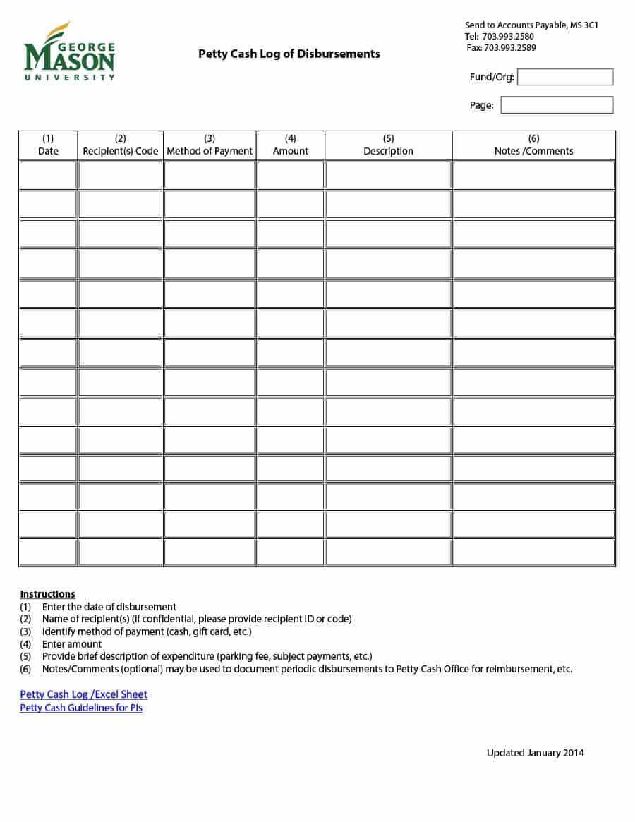 40 Petty Cash Log Templates & Forms [Excel, Pdf, Word] ᐅ Pertaining To Gift Certificate Log Template