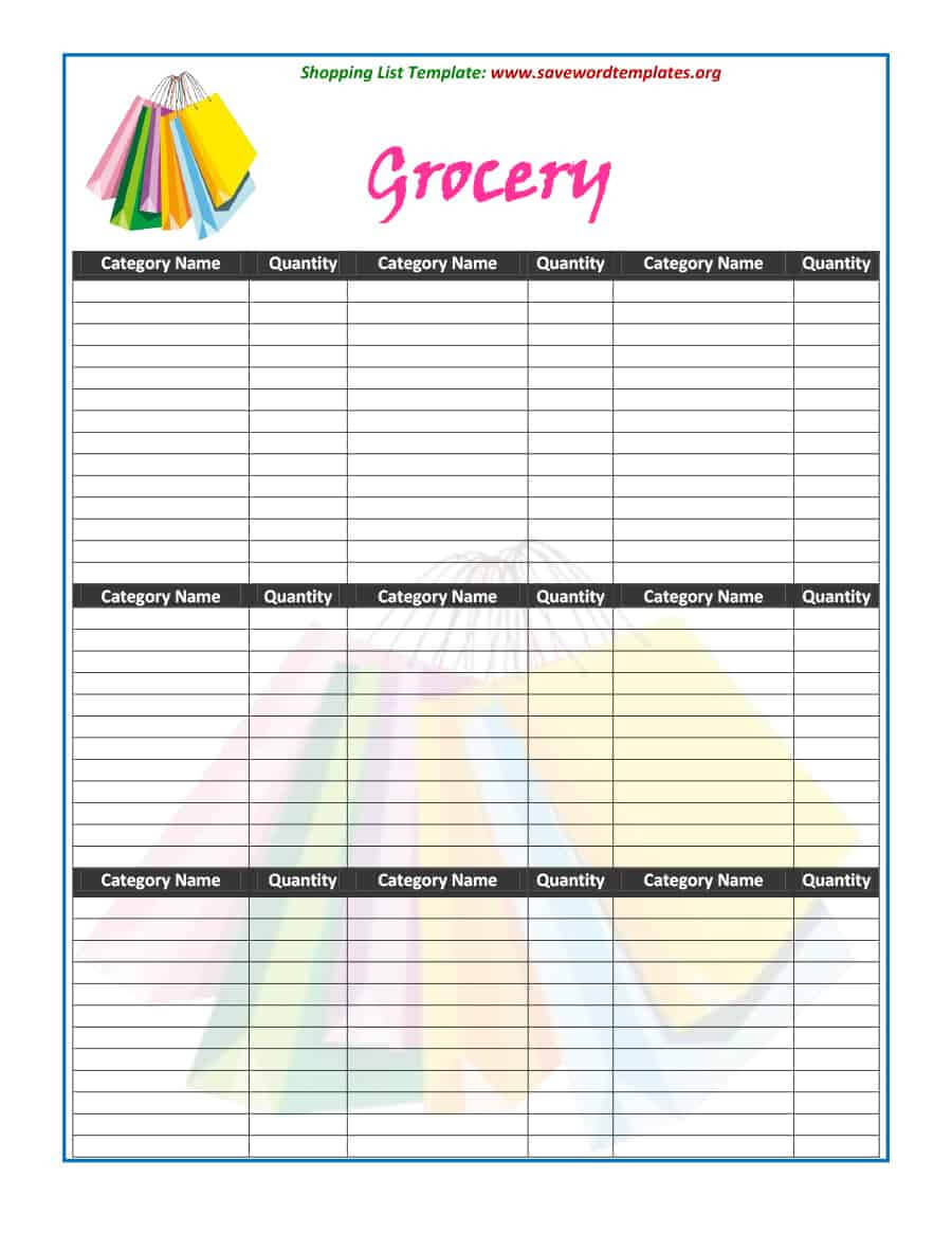 40+ Printable Grocery List Templates (Shopping List) ᐅ Intended For Blank Grocery Shopping List Template