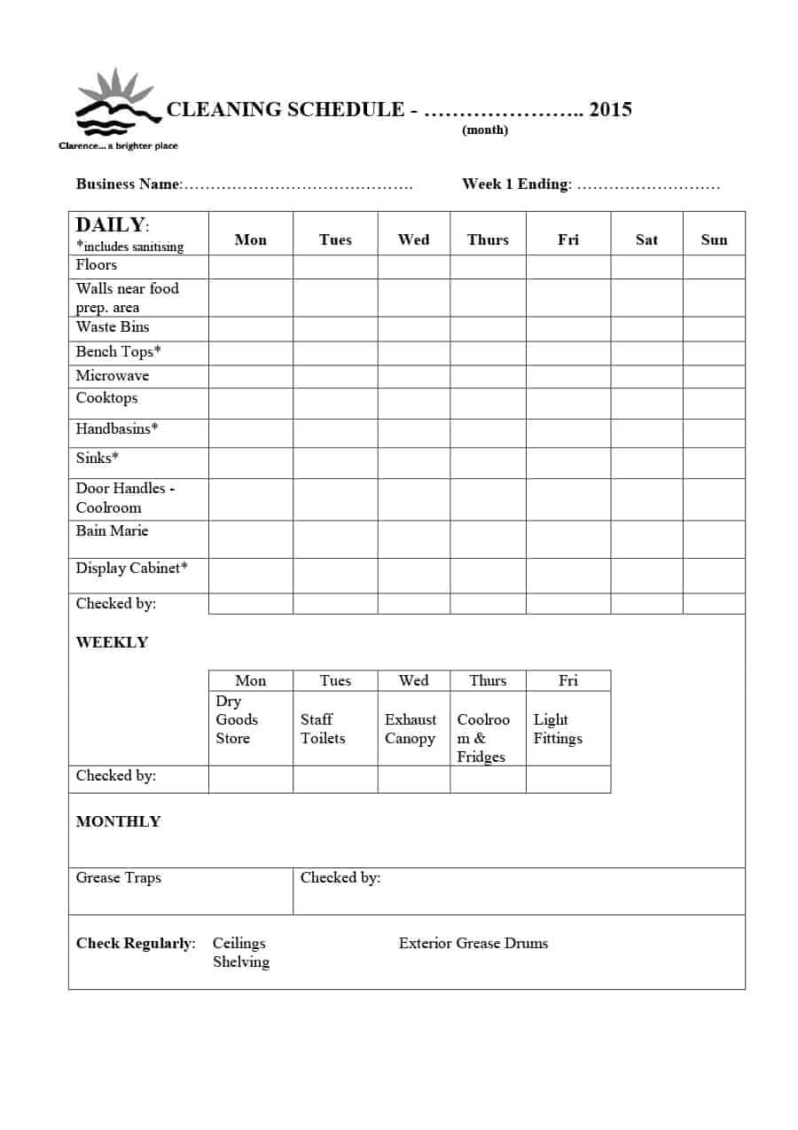 40 Printable House Cleaning Checklist Templates ᐅ Template Lab Intended For Blank Cleaning Schedule Template