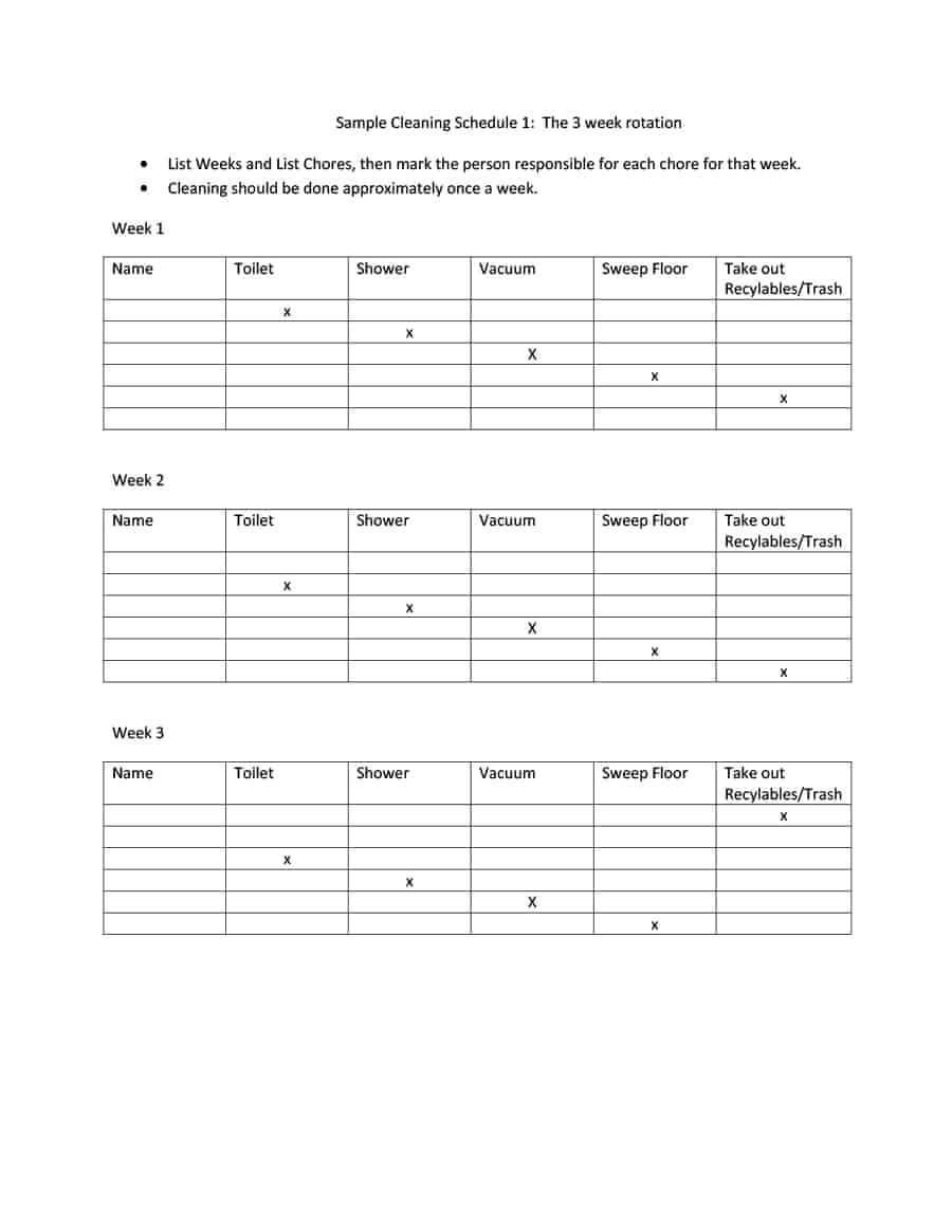 40 Printable House Cleaning Checklist Templates ᐅ Template Lab Throughout Blank Cleaning Schedule Template